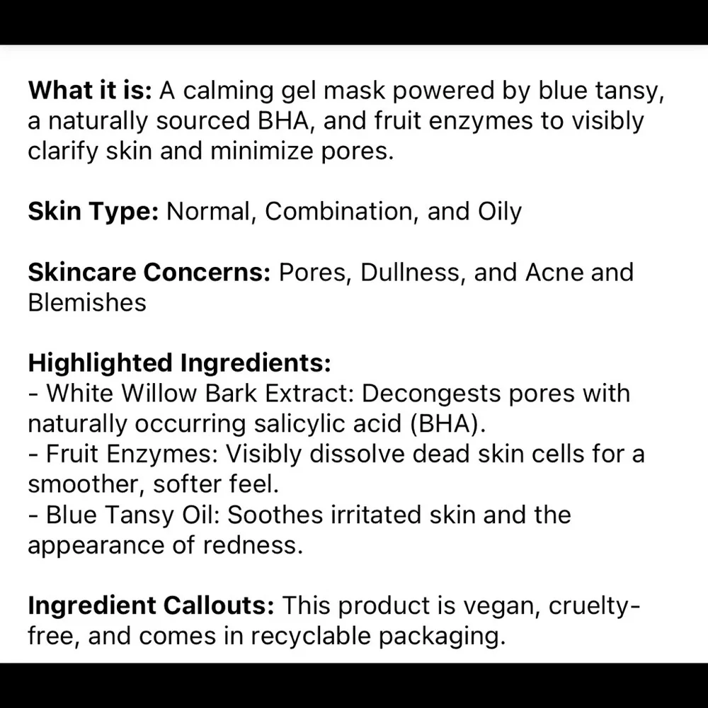 💦 Herbivore Blue Tansy BHA and Enzyme Pore Refining Mask